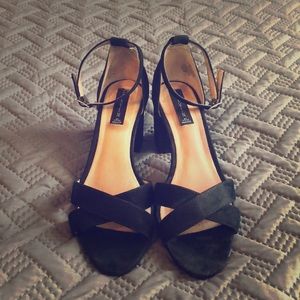 ***Black Suede Strappy Block Heel***